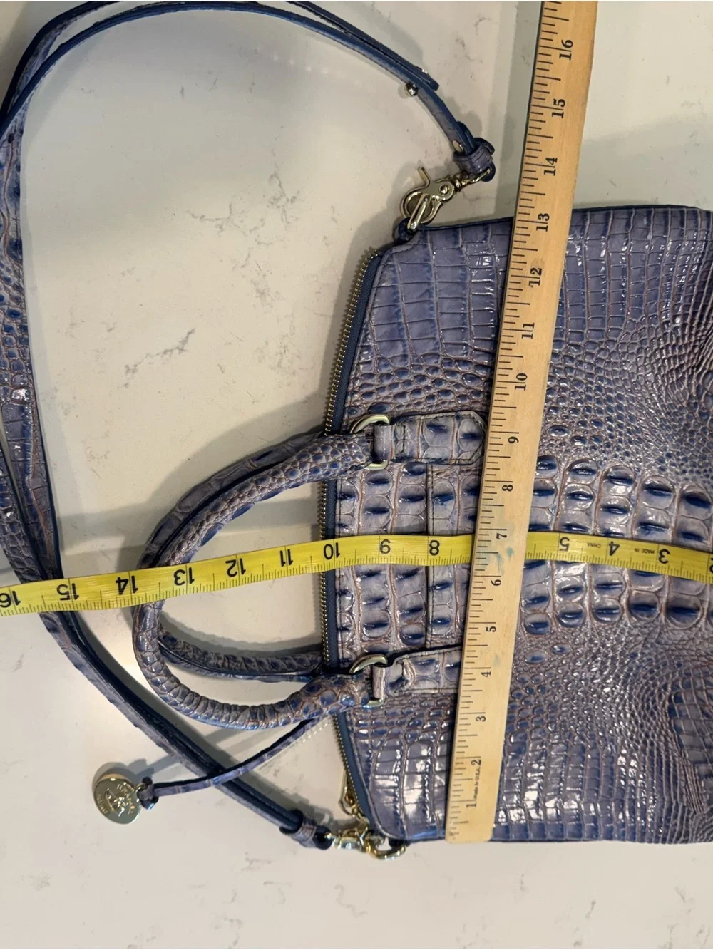 Brahmin Lavender Croc-Embossed Satchel with Removable Strap